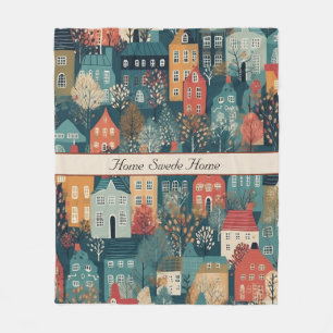Cosy Hygge Village Nordic Folk Art, custom Fleece Blanket
