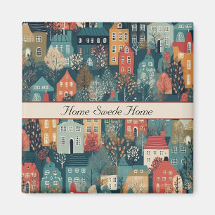 Cosy Hygge Village Nordic Folk Art, custom Magnet