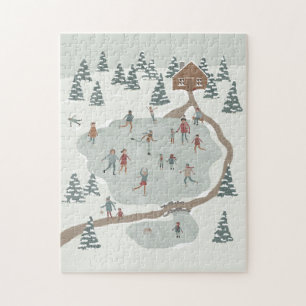 Cosy Ice Skating Rink Winter illustration Jigsaw Puzzle