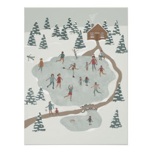 Cosy Ice Skating Rink Winter illustration Poster