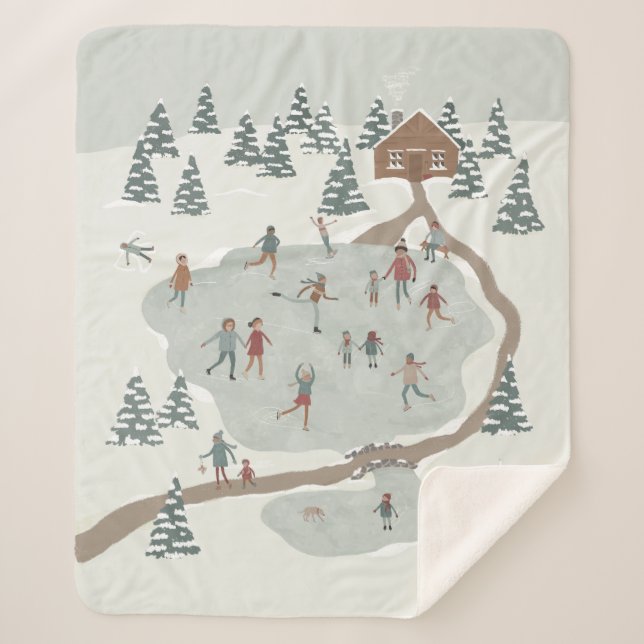 Cosy Ice Skating Rink Winter illustration Sherpa Blanket (Front)