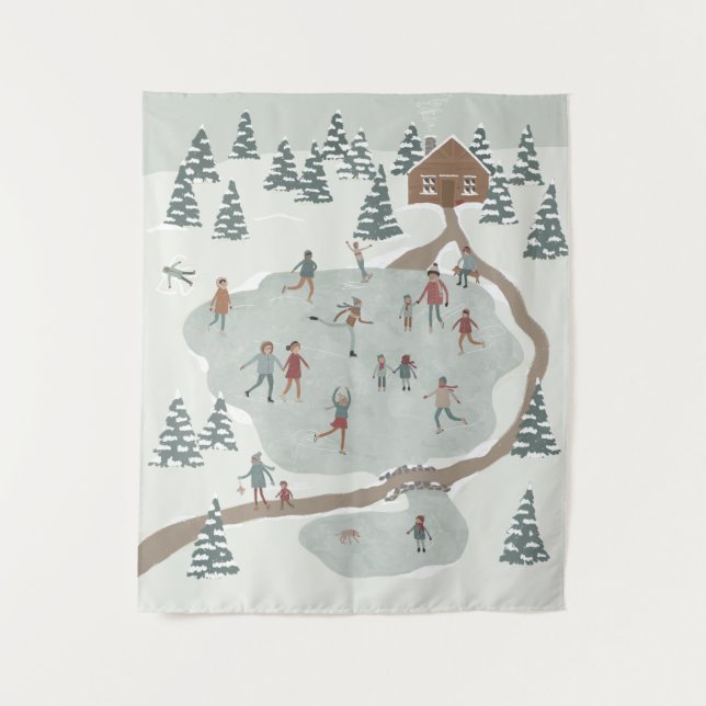 Cosy Ice Skating Rink Winter illustration Tapestry (Front)