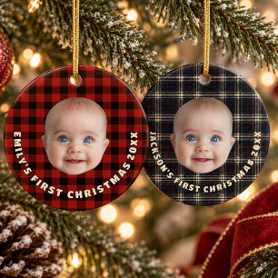 Cosy Imperial Tartan Plaid Baby First Christmas Ceramic Tree Decoration