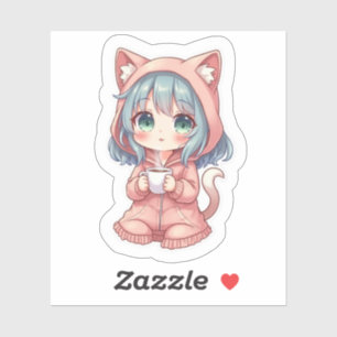 Cosy Kawaii Anime Girl with Cat Hoodie – Hot Drink