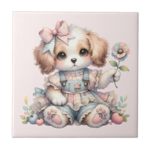 Cosy Kawaii Cottagecore Farmcore Puppy Style Tile