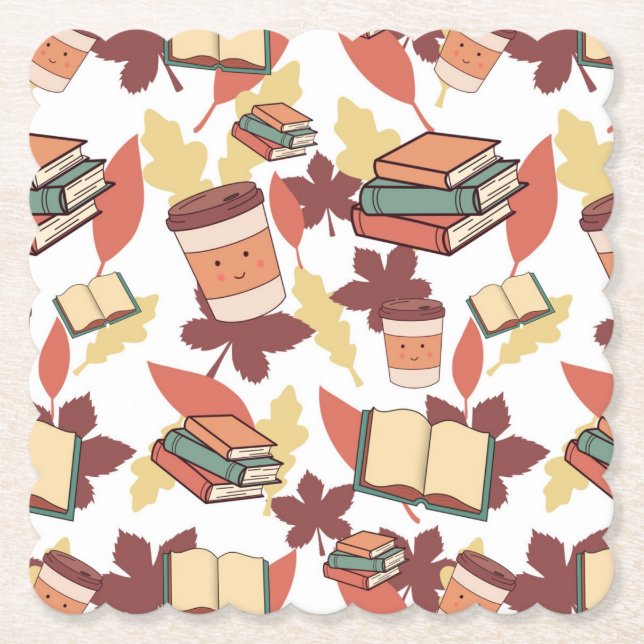 Cosy Kawaii Fall Vibes Paper Coaster (Front)