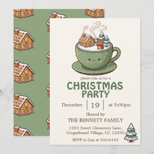 Cosy Kawaii Gingerbread Mug Sage Green Invitation