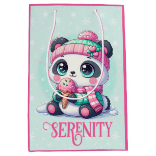 Cosy Kawaii Panda with Ice Cream Cone Winter Medium Gift Bag
