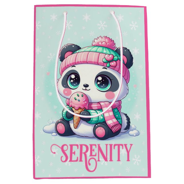 Cosy Kawaii Panda with Ice Cream Cone Winter Medium Gift Bag (Front)