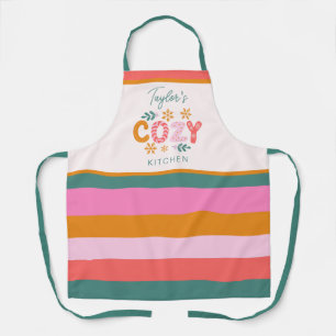 Cosy Kitchen Bright Stripe Custom Name Holiday Apron