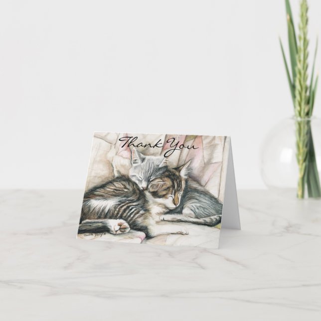 Cosy Kittens Cat Art Thank You Card (Front)