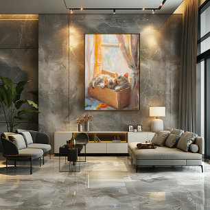 Cosy Kittens Sleeping in Sunlight – Impressionist  Poster