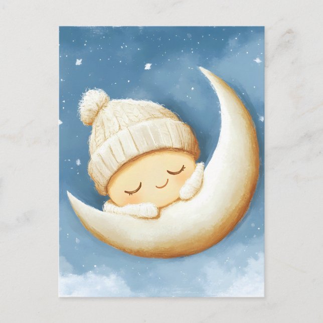 Cosy Knit Nap Cresent Moon Announcement Postcard (Front)