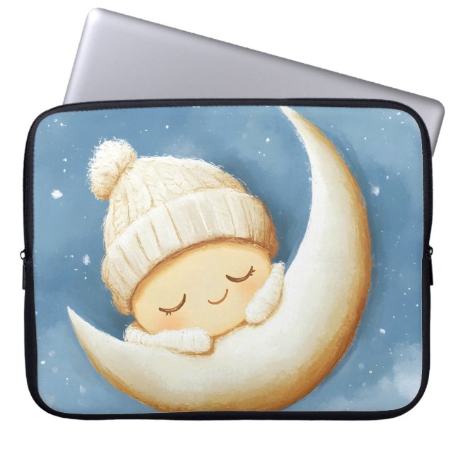 Cosy Knit Nap Cresent Moon Laptop Sleeve (Front)