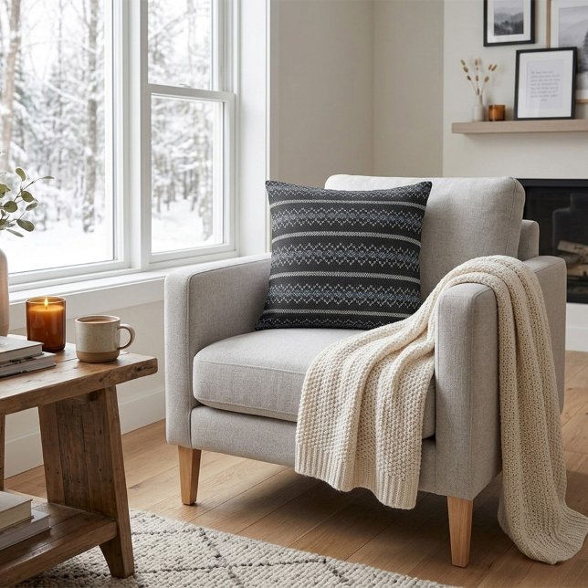 Cosy Knitted Pattern Black and Grey  Cushion (Creator Uploaded)