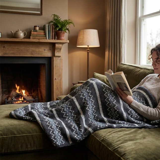 Cosy Knitted Pattern Black and Grey  Fleece Blanket (Creator Uploaded)