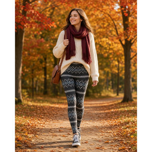 Cosy Knitted Pattern Black and Grey Leggings