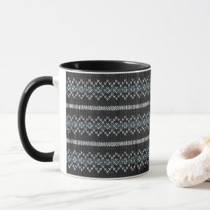 Cosy Knitted Pattern Black and Grey Mug