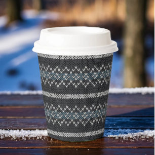 Cosy Knitted Pattern Black and Grey  Paper Cups