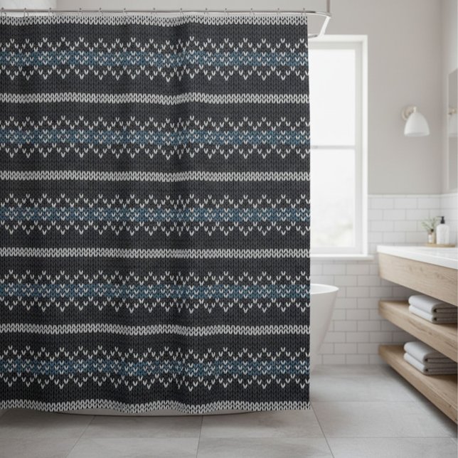 Cosy Knitted Pattern Black and Grey  Shower Curtain (Creator Uploaded)