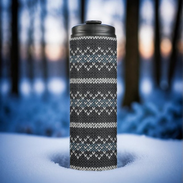 Cosy Knitted Pattern Black and Grey  Thermal Tumbler (Creator Uploaded)