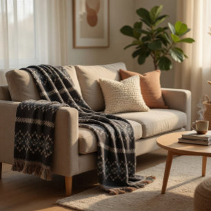 Cosy Knitted Pattern Black and Grey Throw Blanket