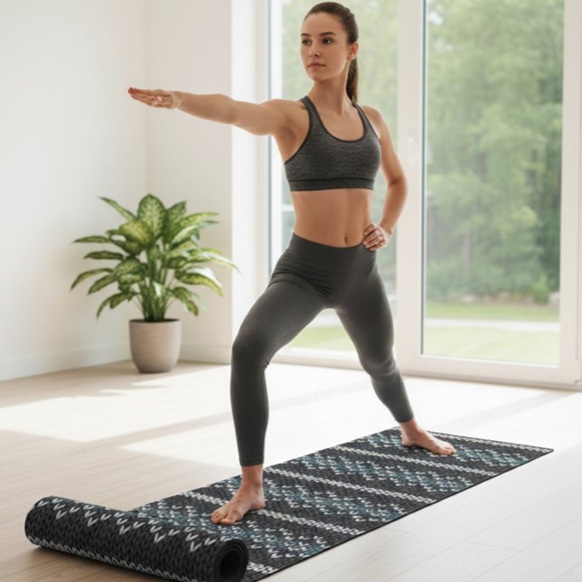 Cosy Knitted Pattern Black and Grey  Yoga Mat (Creator Uploaded)