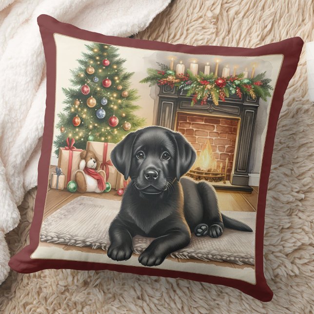 Cosy Labrador Puppy Black Lab Dog Christmas  Cushion (Creator Uploaded)