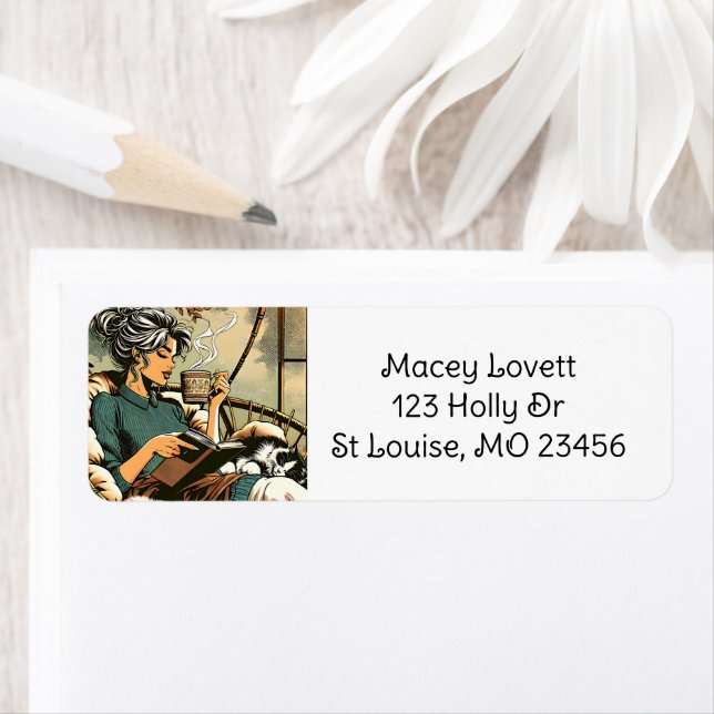 Cosy Lady Reading with Coffee and Cat (Insitu)