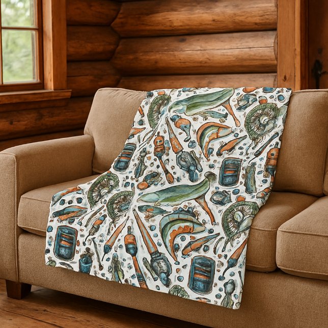 Cosy Lake House Fisherman  Fleece Blanket (Creator Uploaded)
