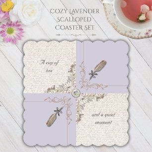 Cosy Lavender Bookish Scalloped Edge Paper Coaster