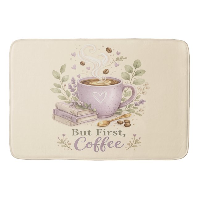 Cosy Lavender Watercolor Coffee Bath Mat (Front)