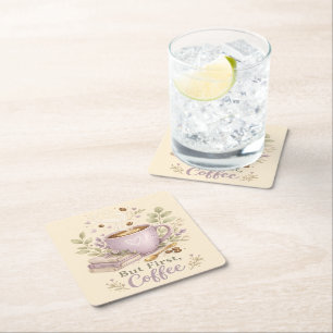 Cosy Lavender Watercolor Coffee Square Paper Coaster
