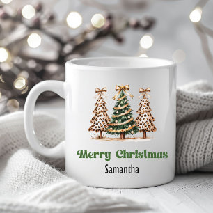 Cosy Leopard Christmas Trees Personalised Mug