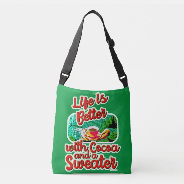 Cosy Life is Better Cocoa Joy Holiday Sweater Crossbody Bag (Front)