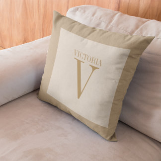 Cosy Light Beige Linen With Tan Monogram Cushion