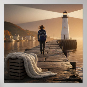 Cosy Lighthouse Walk Nautical Fall Serenity Poster