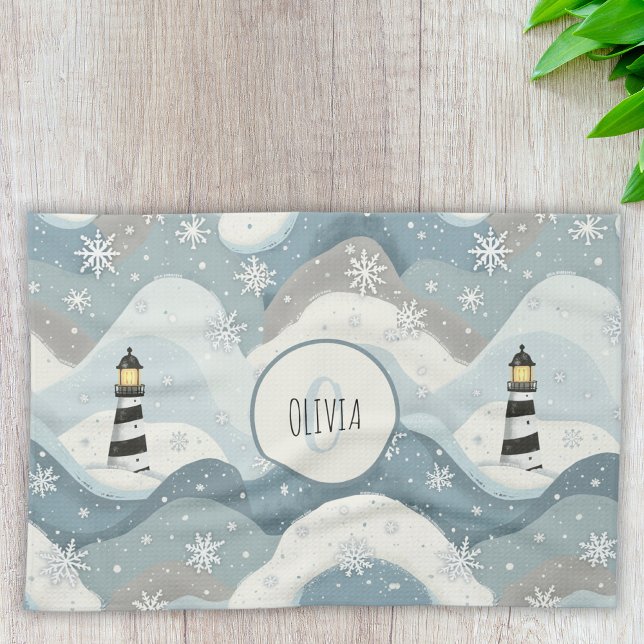 Cosy Lighthouse with Icy Waves Winter Nautical Tea Towel (Creator Uploaded)