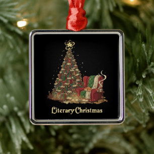 Cosy Literary Christmas Tree of Books Book Lover Metal Tree Decoration
