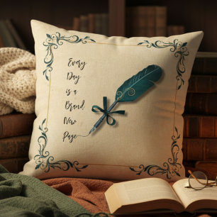Cosy Literary Quill Script Reading Nook Decor Cushion