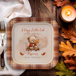 Cosy Little Cub Fall Teddy Bear Baby Shower Paper Plate