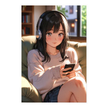 Cosy Lofi Anime Girl Headphones Chill Vibe Aesthet