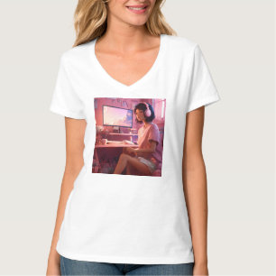 "Cosy Lofi Vibes:Cute Girl in Pastel Haven T-Shirt