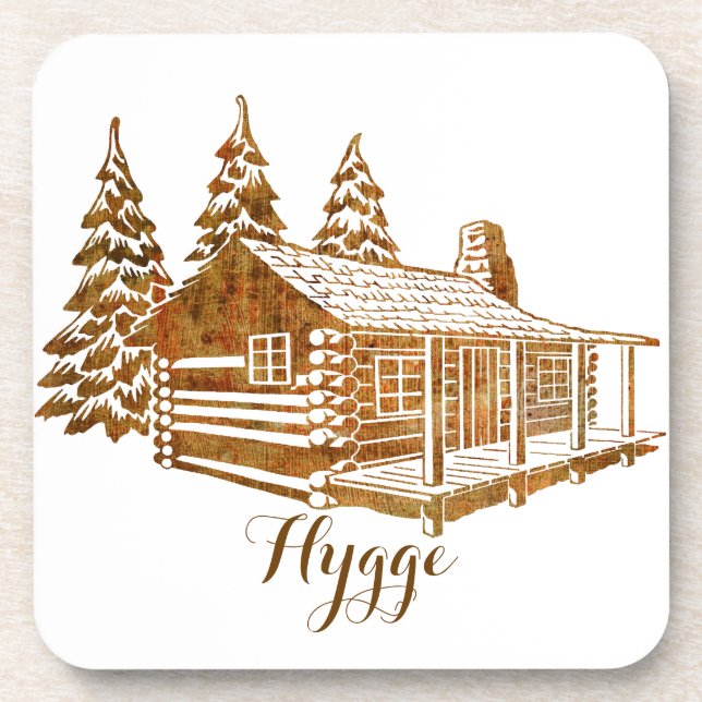 Cosy Log Cabin - Hygge or your own text Coaster (Front)