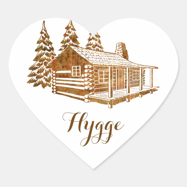 Cosy Log Cabin - Hygge or your own text Heart Sticker (Front)