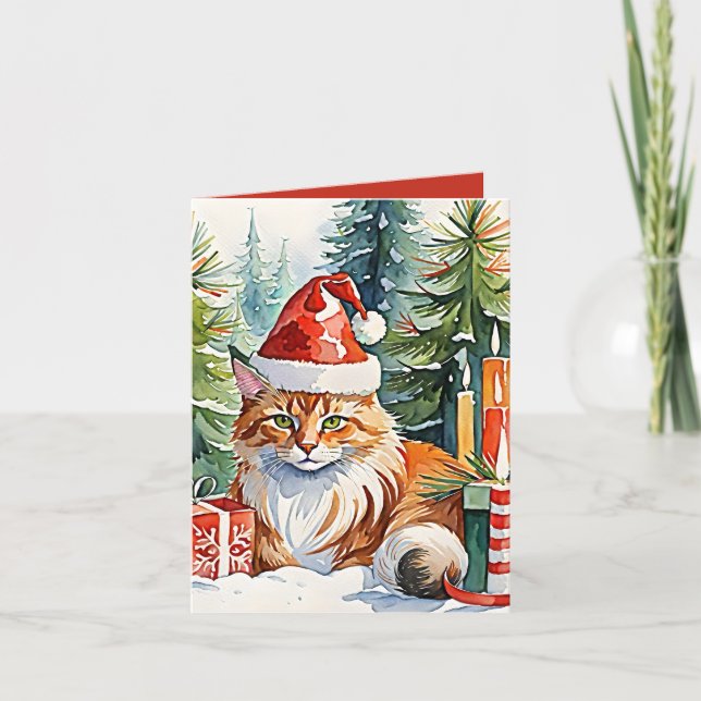 Cosy Maine Coon Christmas Snow Scene Holiday Card (Front)