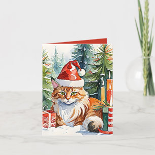 Cosy Maine Coon Christmas Snow Scene Holiday Card
