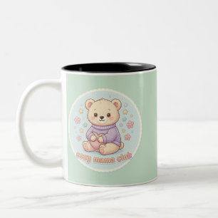 Cosy Mama Club Cute Teddy Bear Design Two-Tone Coffee Mug