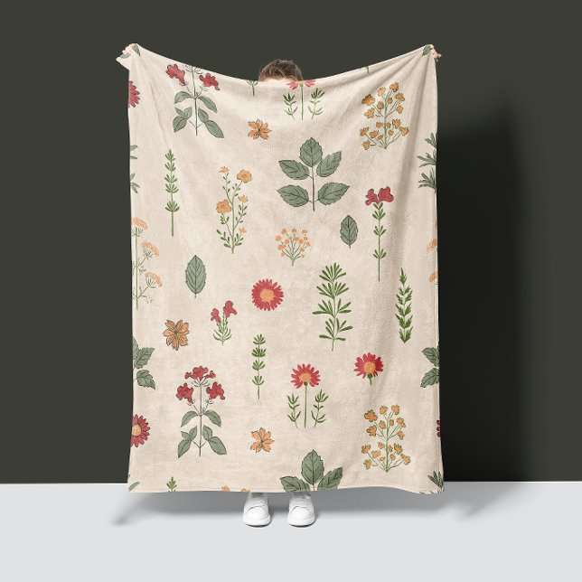 Cosy Medicinal Herbs | Rustic Vintage Herbal Fleece Blanket (Creator Uploaded)