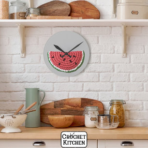 Cosy Minimal Grandma Vibe Crochet Watermelon Fruit Round Clock